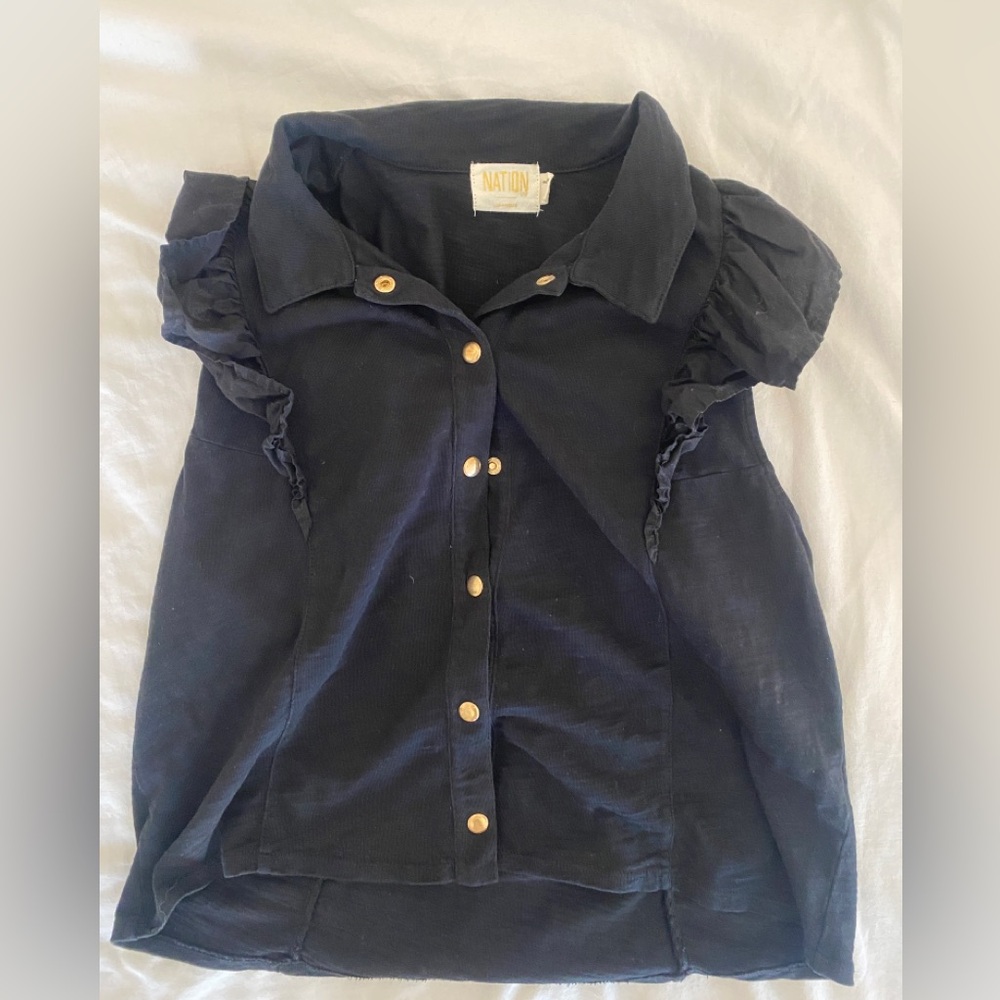 NATION Black top with ruffles. Size XS/S. Gold snap buttons. Great condition.